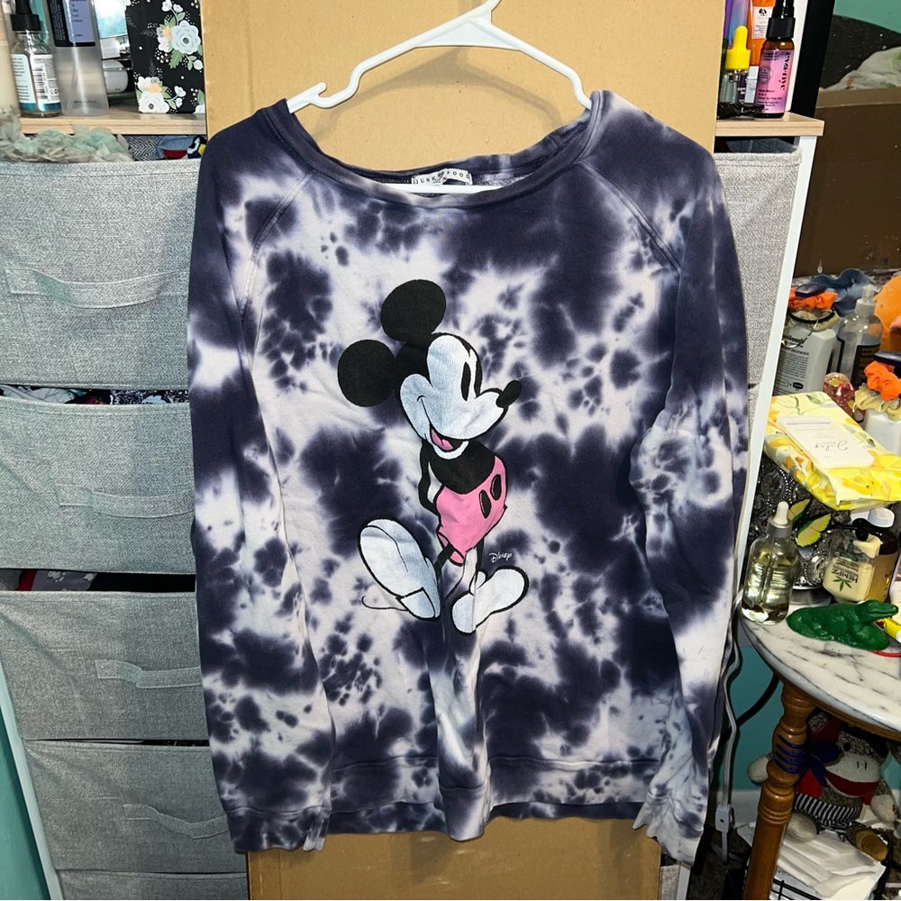 Mickey Mouse JunkFood Blue & White Tie Dye Graphic Sweater